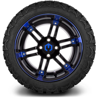 Lakeside Buggies MODZ® 14" Mauler Glossy Black and Blue with Ball Mill Wheels & Off-Road Tires Combo- BLUE Modz Tire & Wheel Combos