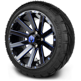 Lakeside Buggies MODZ® 14" Mauler Glossy Black and Blue with Ball Mill Wheels & Off-Road Tires Combo- BLUE Modz Tire & Wheel Combos