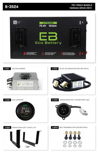 Eco Lithium Battery Complete Bundle for 2010-2013 Yamaha Drive/Drive2 70V 105Ah Eco Battery Parts and Accessories