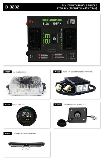 Eco Lithium Battery Complete Bundle for EZGO Freedom (RXV) 51V 105Ah - Thru Hole Eco Battery Parts and Accessories